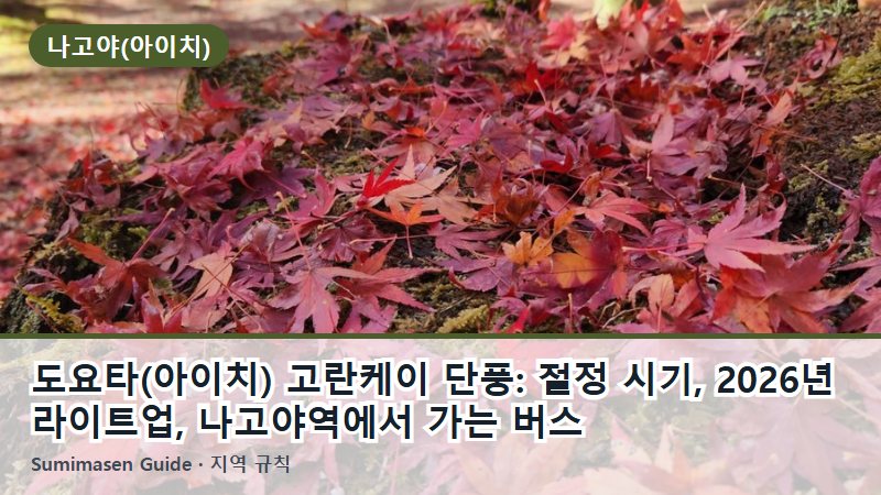 도요타(아이치) 고란케이 단풍: 절정 시기, 2026년 라이트업, 나고야역에서 가는 버스