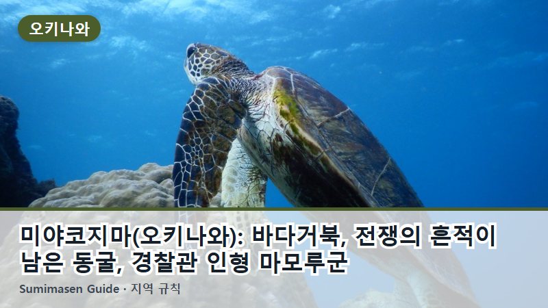 미야코지마(오키나와): 바다거북, 전쟁의 흔적이 남은 동굴, 경찰관 인형 마모루군