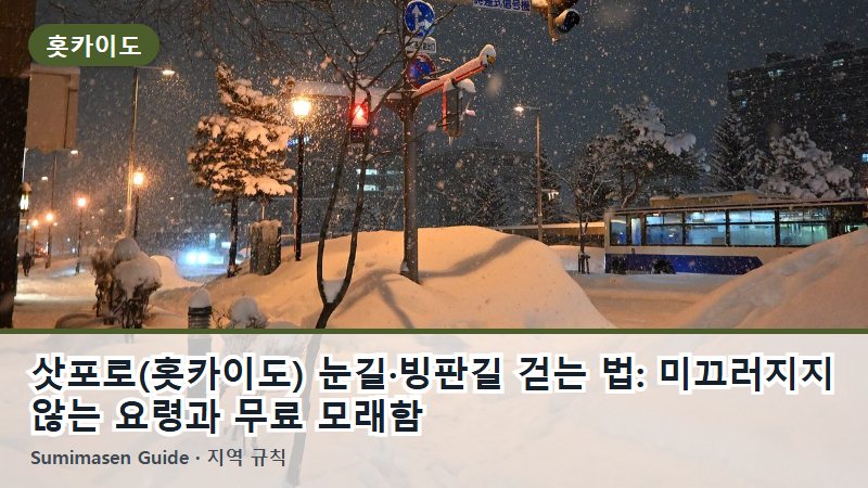삿포로(홋카이도) 눈길·빙판길 걷는 법: 미끄러지지 않는 요령과 무료 모래함