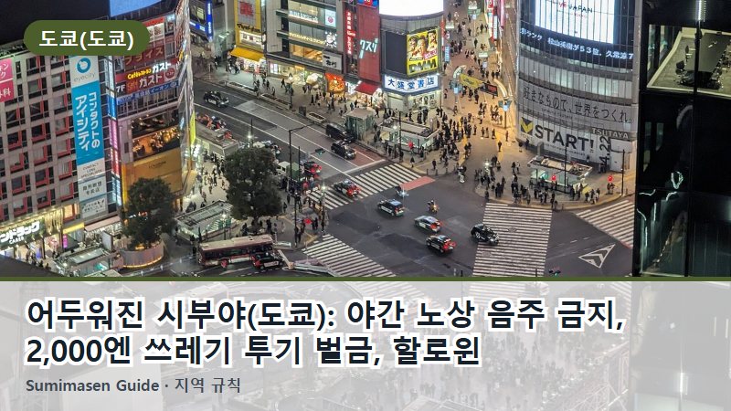 어두워진 시부야(도쿄): 야간 노상 음주 금지, 2,000엔 쓰레기 투기 벌금, 할로윈