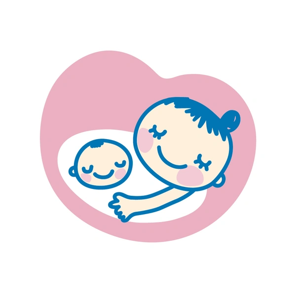 The official Maternity Mark: a light-pink heart shape with a mother and baby, eyes closed and smiling