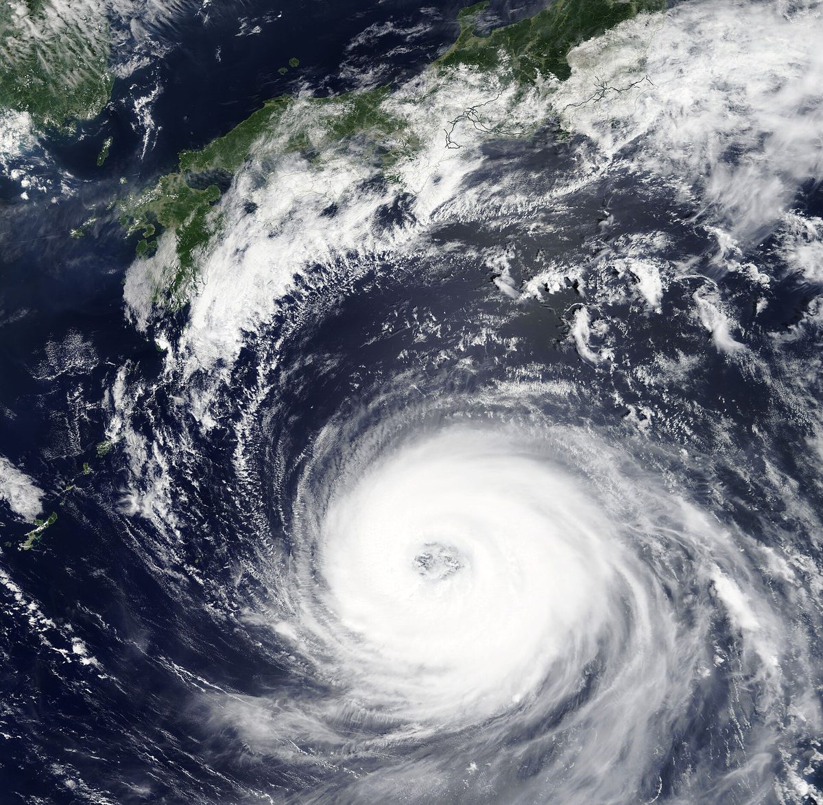 A satellite image of a typhoon near Japan